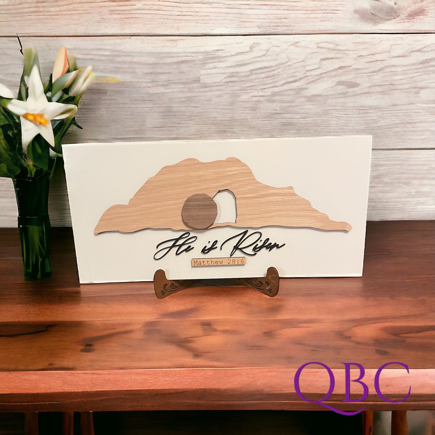 Arte de madera de Pascua, decoración del hogar en 3D, decoración de estantes de temporada, decoración de Él ha resucitado, tumba vacía, obra de arte cristiano, decoración de Pascua