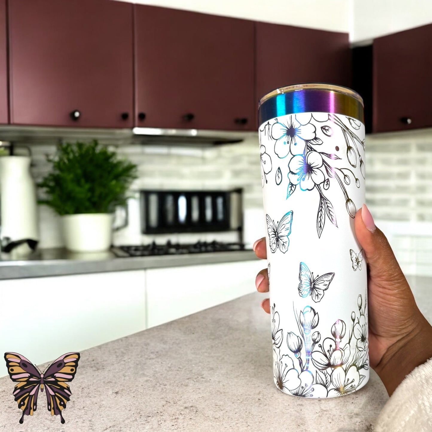 Cherry Blossom & Butterfly Engraved 22oz Prism Tumbler