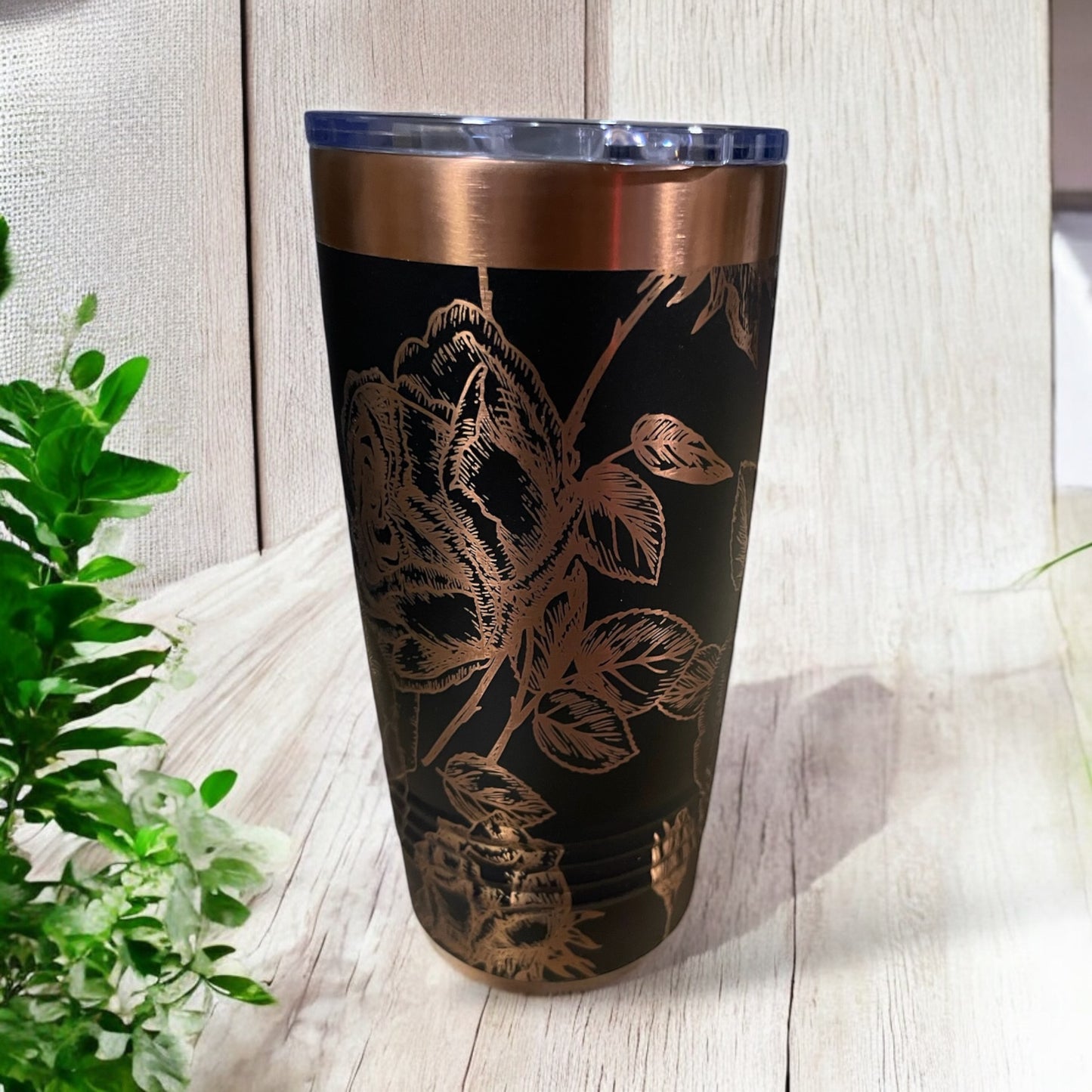 Engraved Rose Stainless Steel Tumbler – Elegant Floral Drinkware