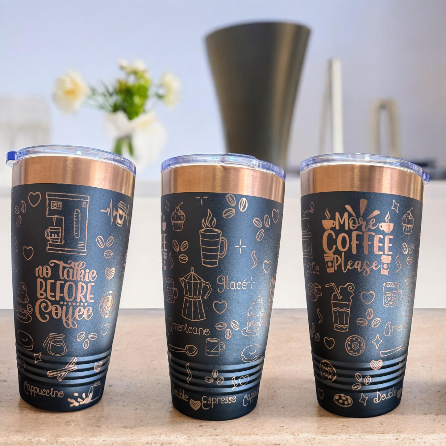 Coffee Tumbler with Gold Engraving – Engraved Coffee Lover Travel Mug