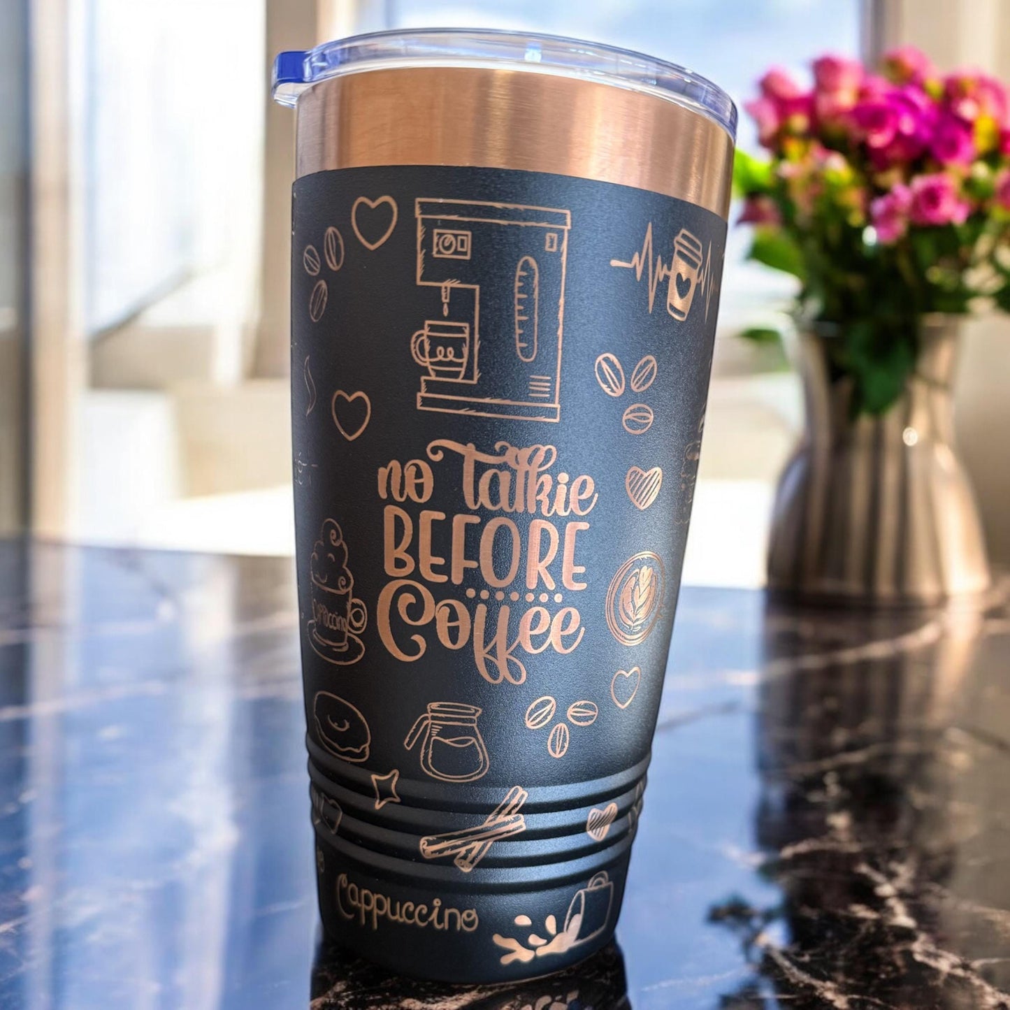 Coffee Tumbler with Gold Engraving – Engraved Coffee Lover Travel Mug