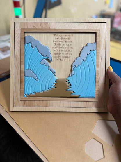 Parted Sea faith-3D Wood Wall Art Featuring Exodus 14:16