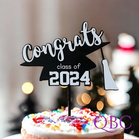 Congrats Grad Cake Topper – Modern Acrylic Graduation Decoration
