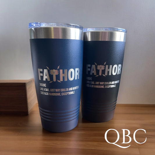 Personalized “Fathor” Engraved Tumbler – Superhero Dad Gift | Custom Stainless Steel Drinkware for Father’s Day