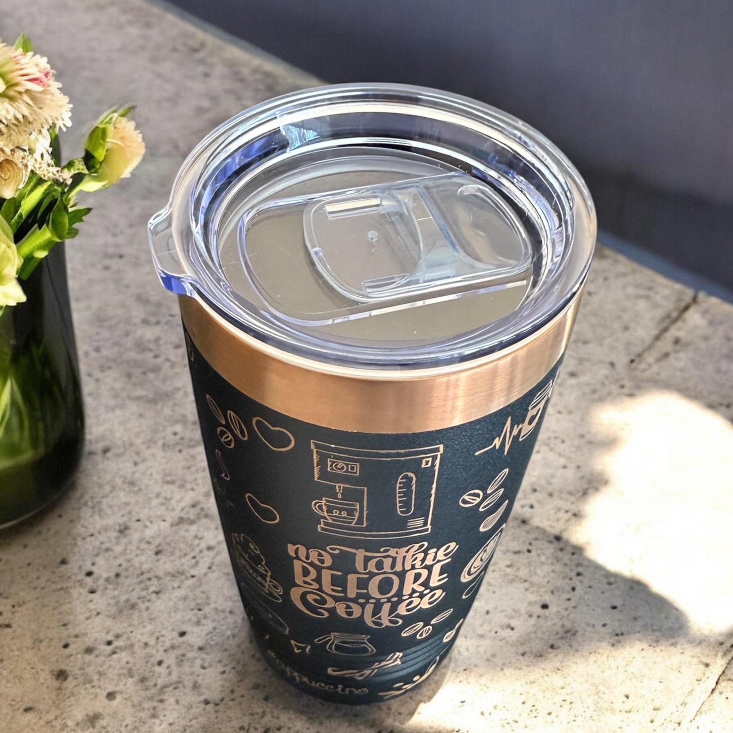 Coffee Tumbler with Gold Engraving – Engraved Coffee Lover Travel Mug