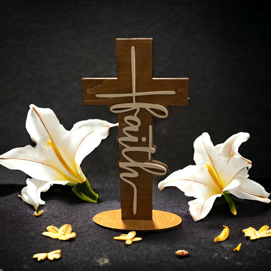 "Faith" Wooden Cross Shelf Sitter – Inspirational Christian Home Decor