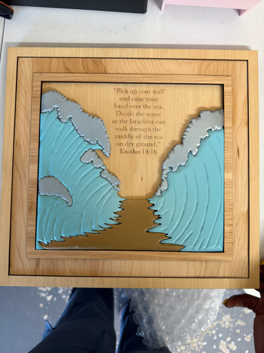 Parted Sea faith-3D Wood Wall Art Featuring Exodus 14:16