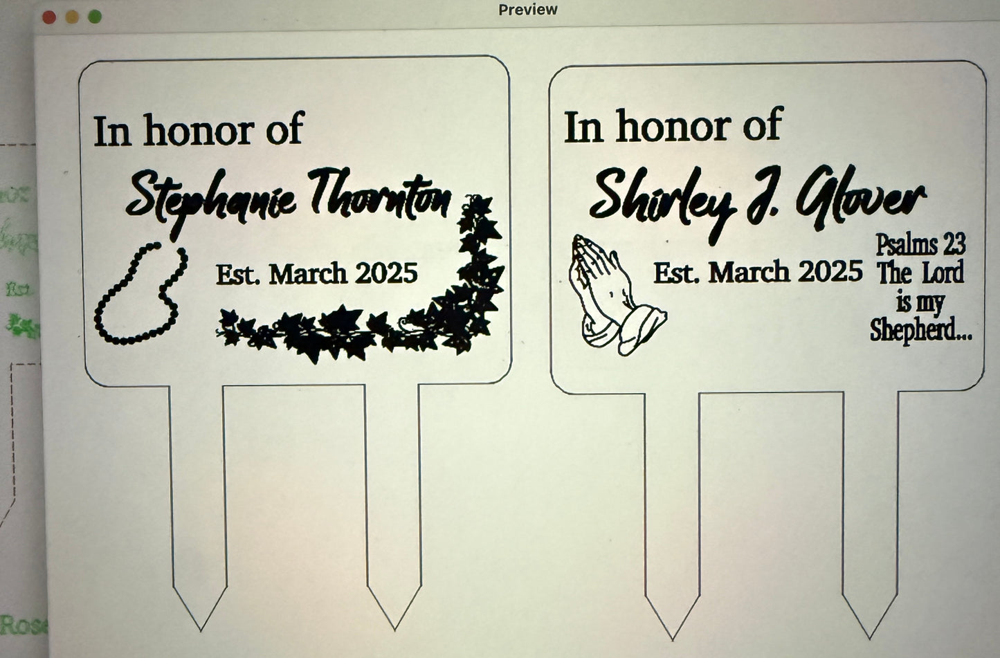 Custom Plant Markers for Memorial Garden