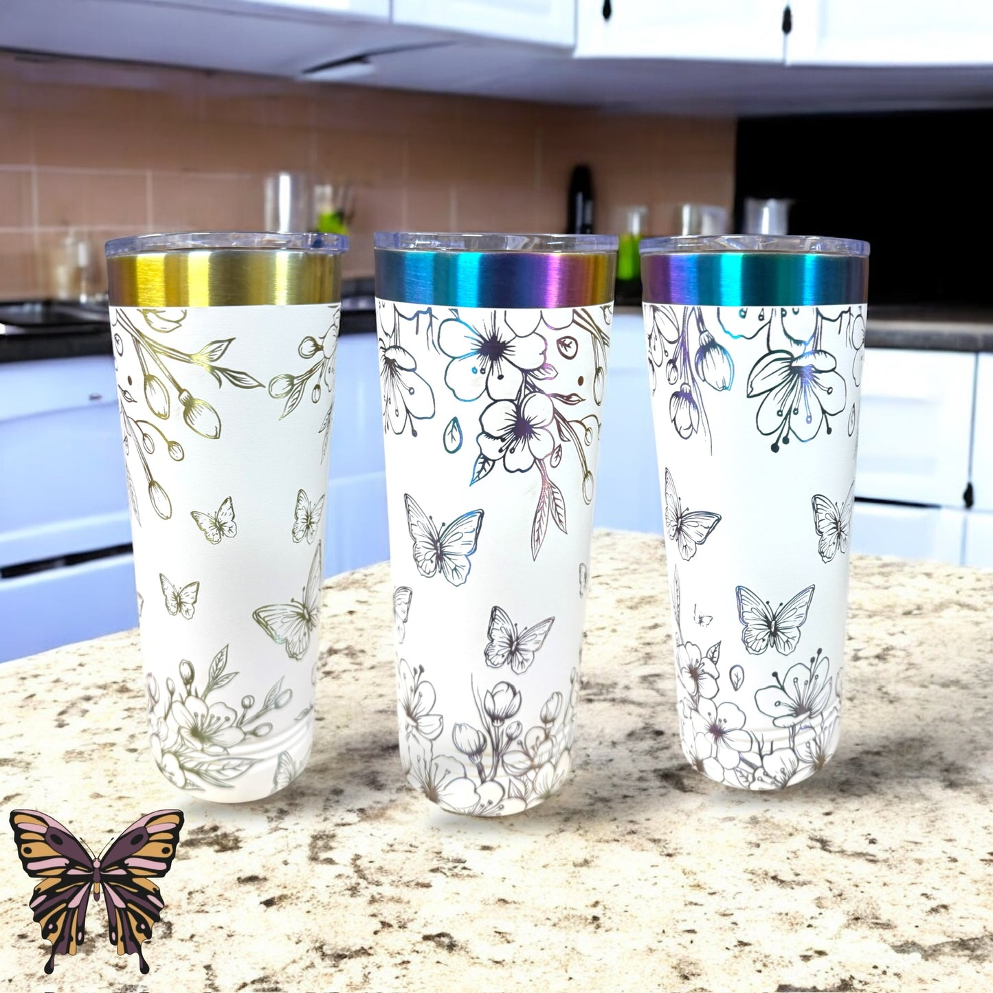 Cherry Blossom & Butterfly Engraved 22oz Prism Tumbler