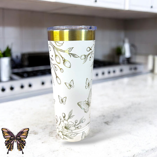 Cherry Blossom & Butterfly Engraved 22oz Prism Tumbler