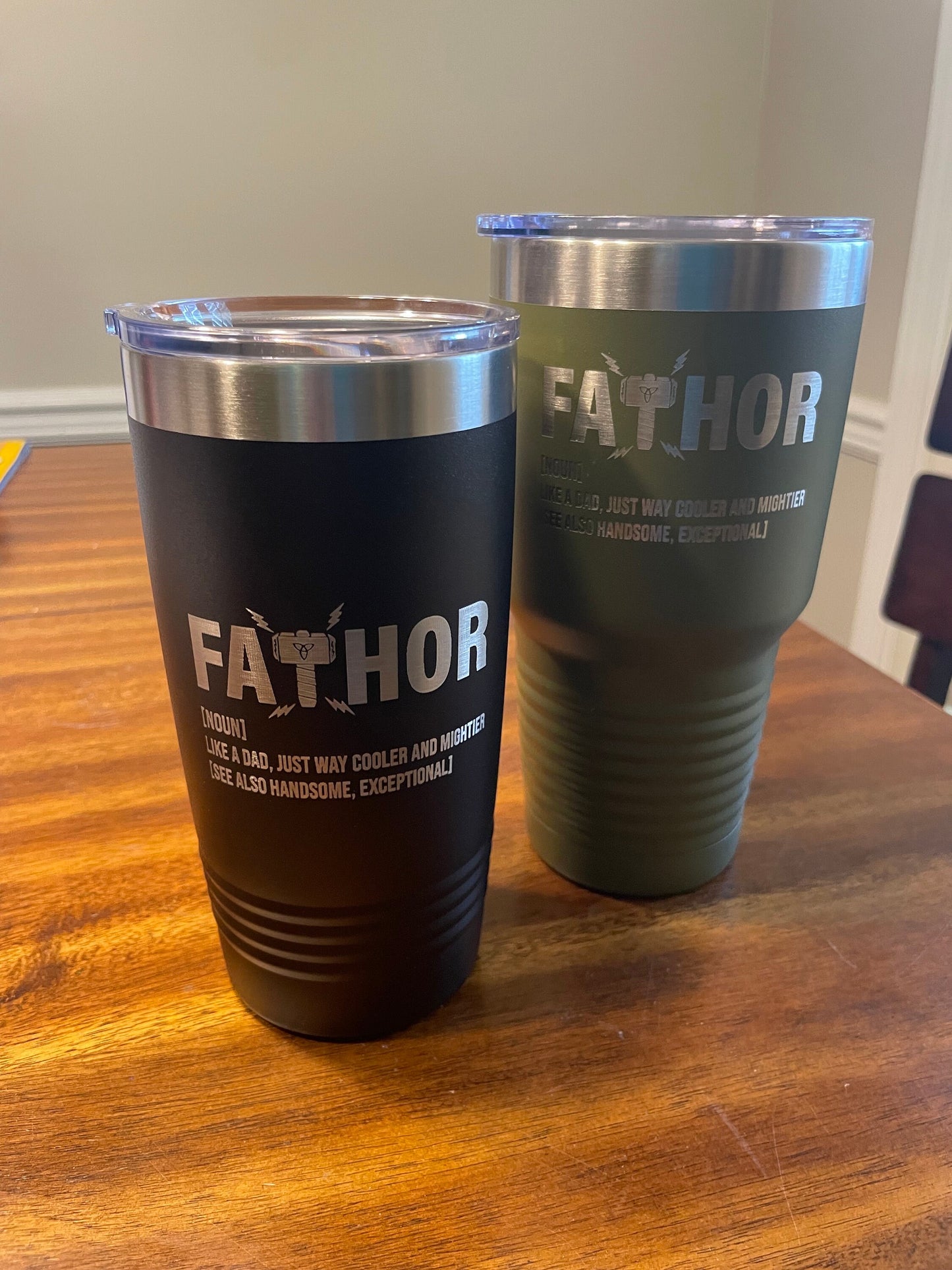 Personalized “Fathor” Engraved Tumbler – Superhero Dad Gift | Custom Stainless Steel Drinkware for Father’s Day