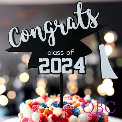 Congrats Grad Cake Topper – Modern Acrylic Graduation Decoration