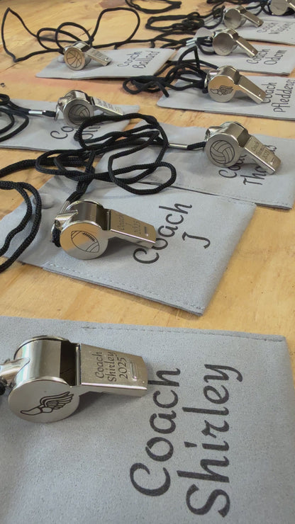 Personalized Coach Whistle – Custom Engraved with Sport Icon + Name